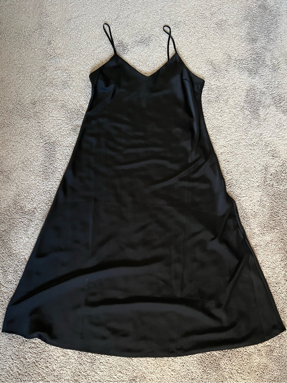 Black Satin Slip Dress with Spaghetti Straps